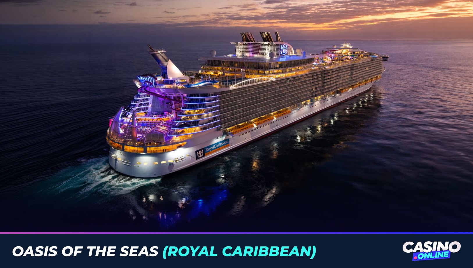 Oasis of the Seas sailing at sea, a top Royal Caribbean casino ship for gamblers in 2026.